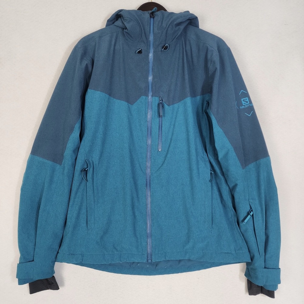 Salomon Untracked Jet Ski Jacket Men Large Teal Blue Long Sleeve Full Zip Hooded